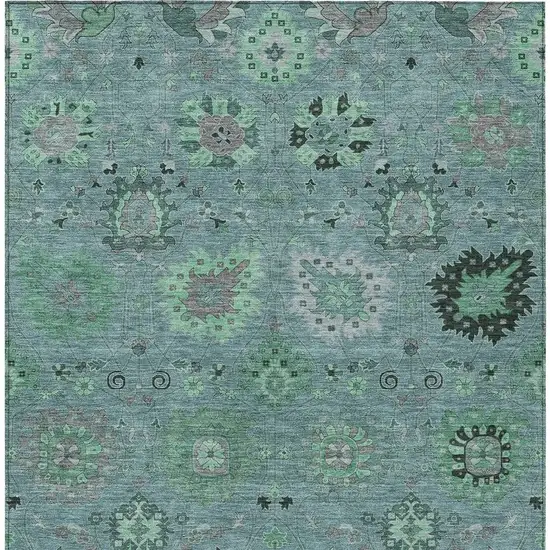 Teal Blue And Gray Damask Washable Indoor Outdoor Area Rug Photo 6