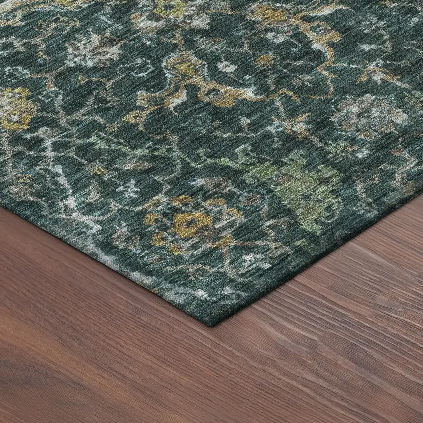 Teal Blue And Gray Damask Washable Indoor Outdoor Area Rug Photo 9