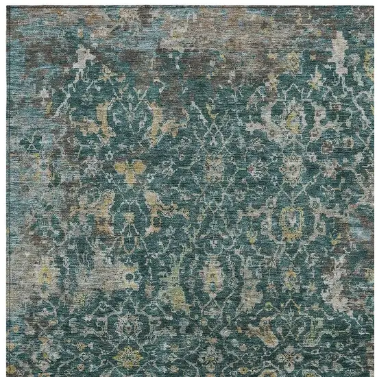 Teal Blue And Gray Damask Washable Indoor Outdoor Area Rug Photo 3
