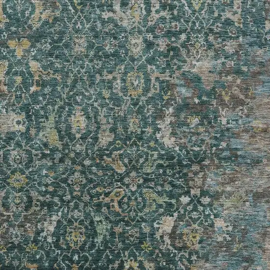Teal Blue And Gray Damask Washable Indoor Outdoor Area Rug Photo 3