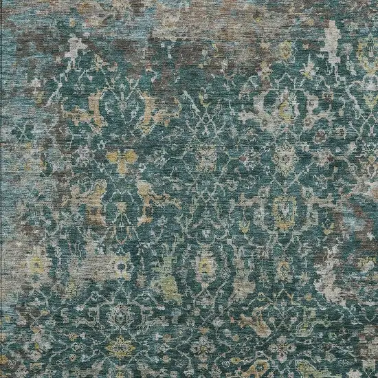 Teal Blue And Gray Damask Washable Indoor Outdoor Area Rug Photo 4