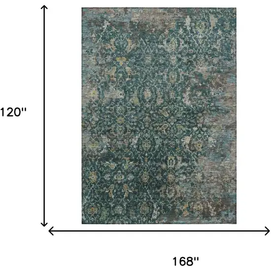 Teal Blue And Gray Damask Washable Indoor Outdoor Area Rug Photo 3