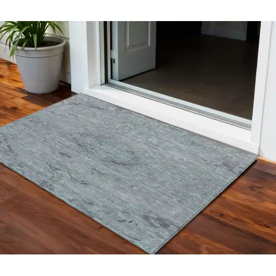 Teal Blue And Gray Floral Washable Indoor Outdoor Area Rug Photo 1