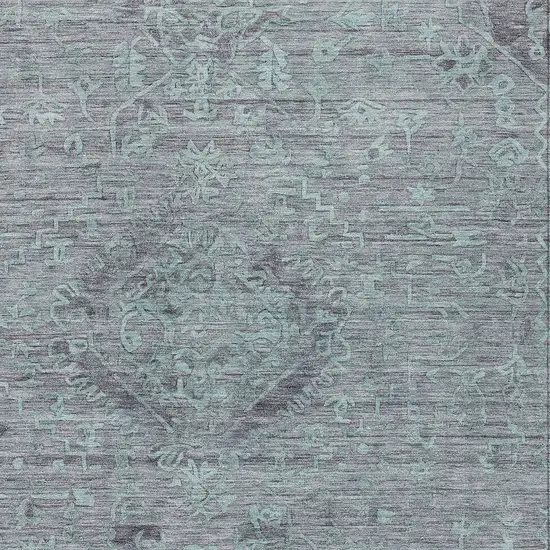 Teal Blue And Gray Floral Washable Indoor Outdoor Area Rug Photo 5