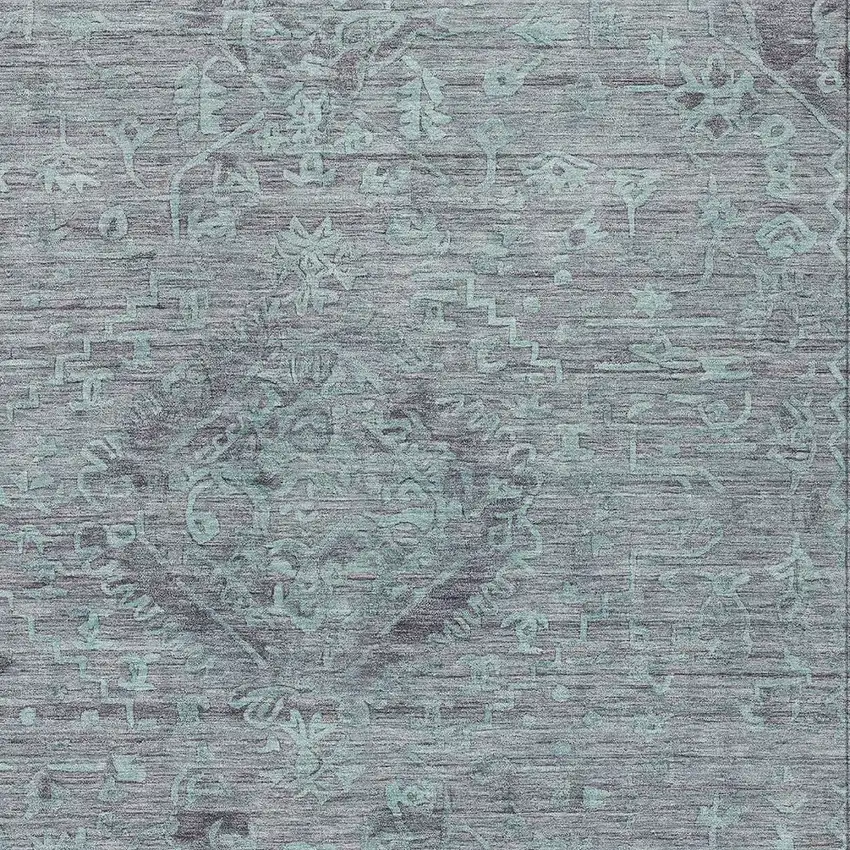Teal Blue And Gray Floral Washable Indoor Outdoor Area Rug Photo 5