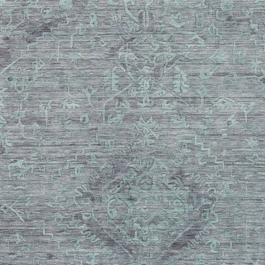 Teal Blue And Gray Floral Washable Indoor Outdoor Area Rug Photo 5