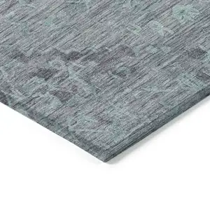 Photo of Teal Blue And Gray Floral Washable Indoor Outdoor Area Rug