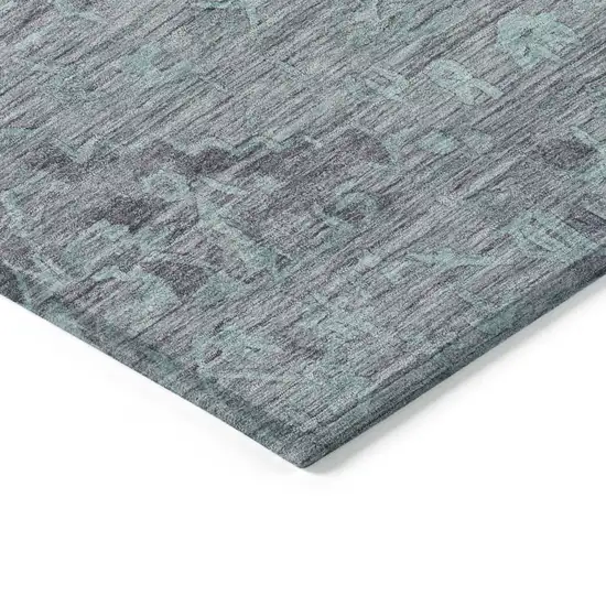 Teal Blue And Gray Floral Washable Indoor Outdoor Area Rug Photo 4