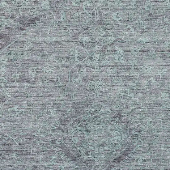 Teal Blue And Gray Floral Washable Indoor Outdoor Area Rug Photo 5