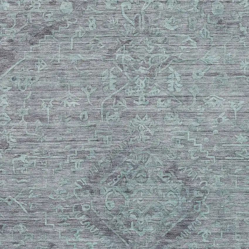 Teal Blue And Gray Floral Washable Indoor Outdoor Area Rug Photo 5