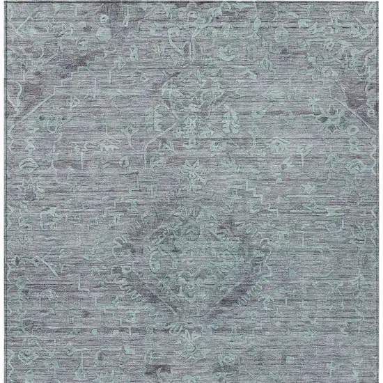 Teal Blue And Gray Floral Washable Indoor Outdoor Area Rug Photo 6