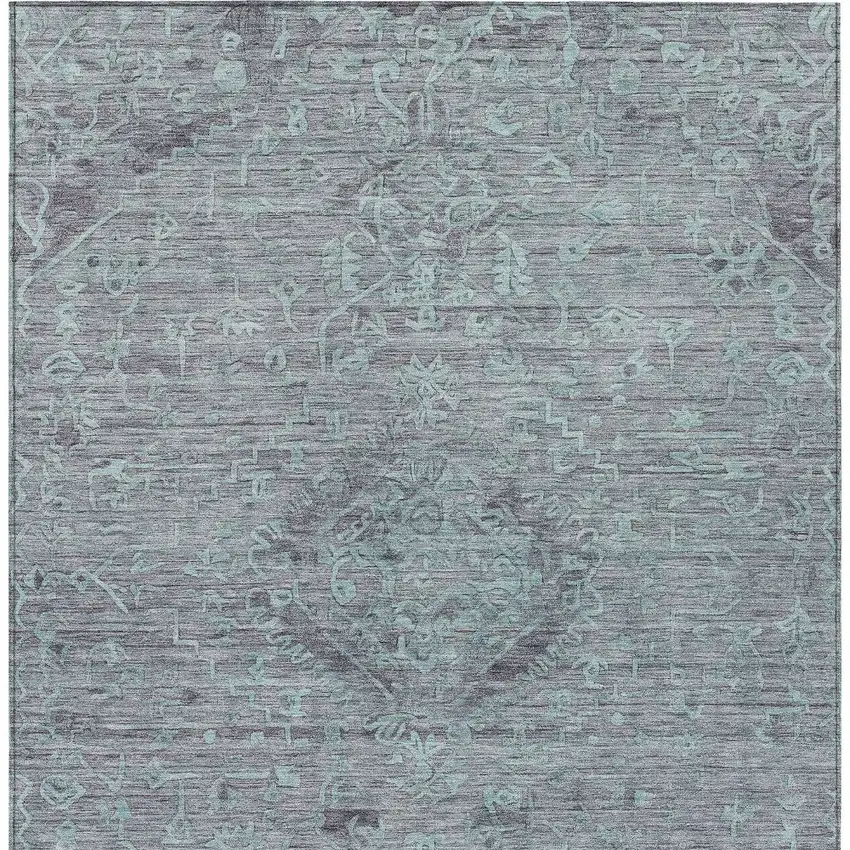 Teal Blue And Gray Floral Washable Indoor Outdoor Area Rug Photo 6