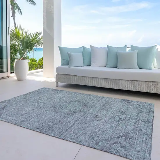 Teal Blue And Gray Floral Washable Indoor Outdoor Area Rug Photo 7