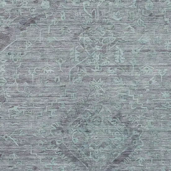 Teal Blue And Gray Floral Washable Indoor Outdoor Area Rug Photo 5