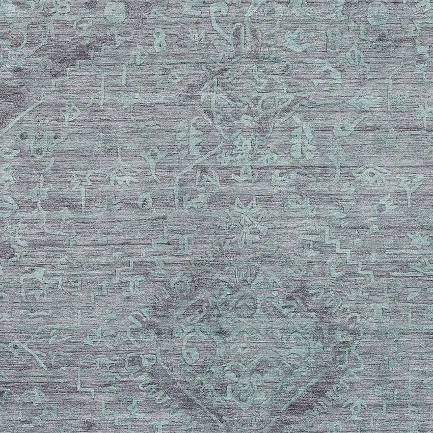 Teal Blue And Gray Floral Washable Indoor Outdoor Area Rug Photo 5