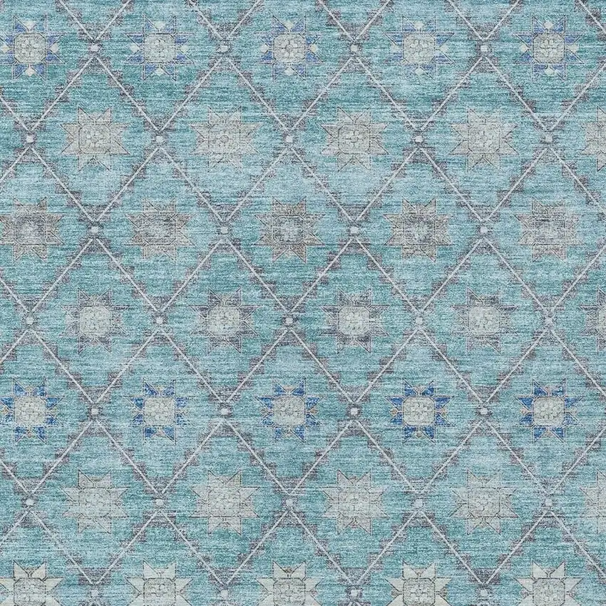 Teal Blue And Gray Floral Washable Indoor Outdoor Area Rug Photo 3