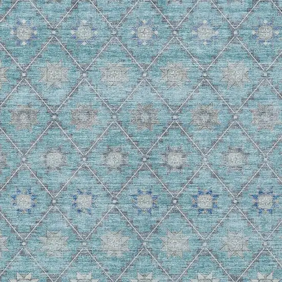 Teal Blue And Gray Floral Washable Indoor Outdoor Area Rug Photo 3
