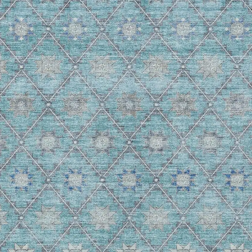 Teal Blue And Gray Floral Washable Indoor Outdoor Area Rug Photo 3