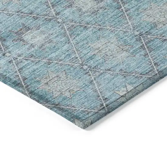 Teal Blue And Gray Floral Washable Indoor Outdoor Area Rug Photo 9