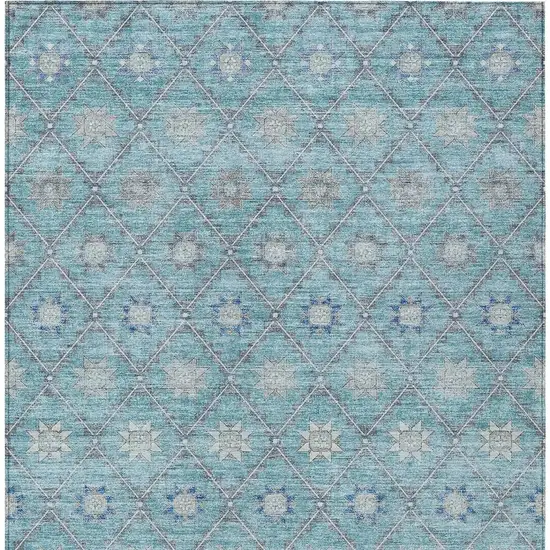 Teal Blue And Gray Floral Washable Indoor Outdoor Area Rug Photo 3