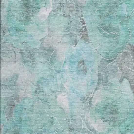 Teal Blue And Gray Floral Washable Indoor Outdoor Area Rug Photo 3