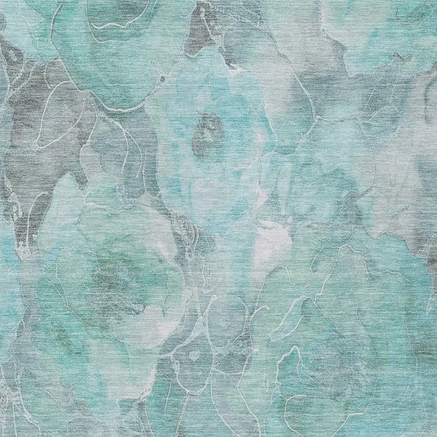 Teal Blue And Gray Floral Washable Indoor Outdoor Area Rug Photo 7