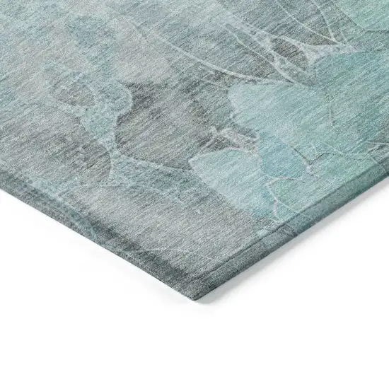 Teal Blue And Gray Floral Washable Indoor Outdoor Area Rug Photo 6
