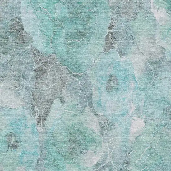 Teal Blue And Gray Floral Washable Indoor Outdoor Area Rug Photo 3