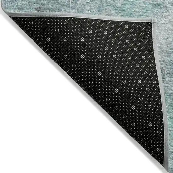 Teal Blue And Gray Floral Washable Indoor Outdoor Area Rug Photo 7