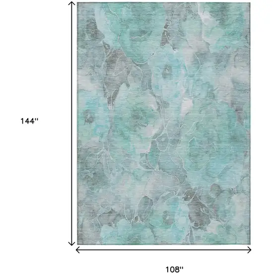 Teal Blue And Gray Floral Washable Indoor Outdoor Area Rug Photo 9