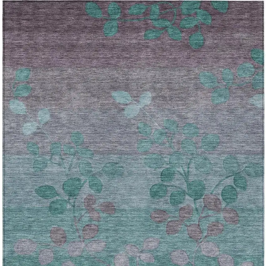 Teal Blue And Gray Floral Washable Indoor Outdoor Area Rug Photo 3