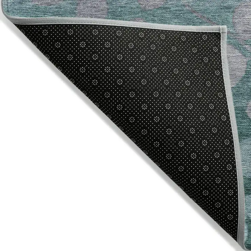 Teal Blue And Gray Floral Washable Indoor Outdoor Area Rug Photo 8