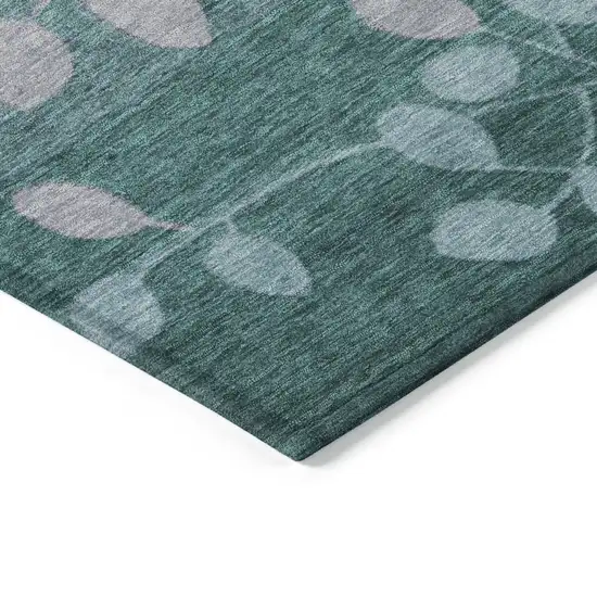 Teal Blue And Gray Floral Washable Indoor Outdoor Area Rug Photo 6
