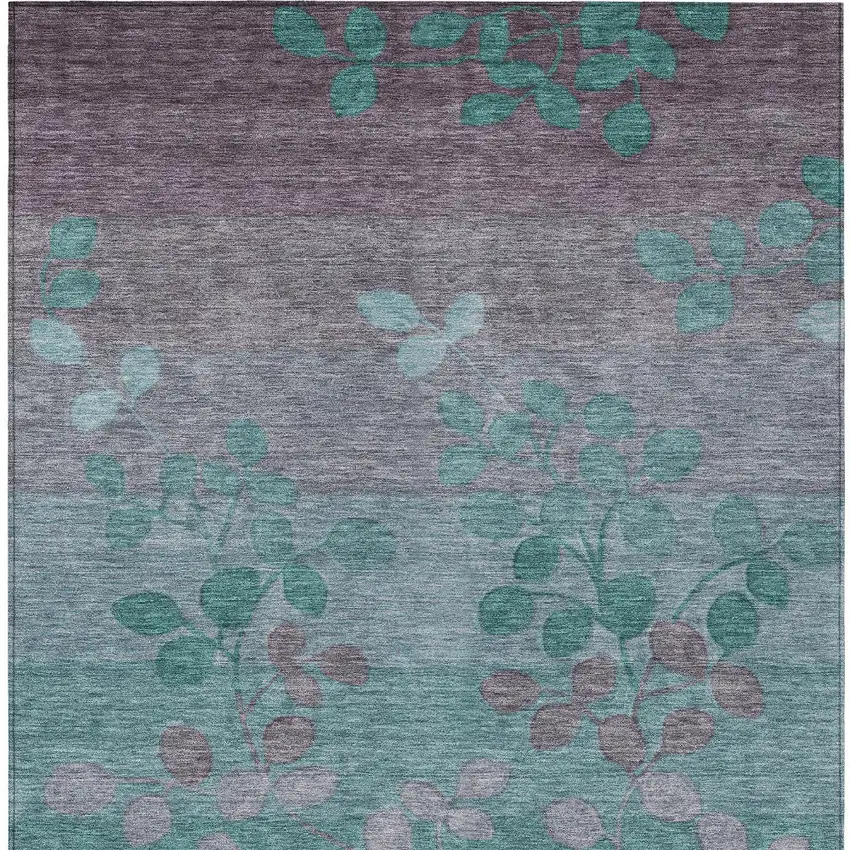 Teal Blue And Gray Floral Washable Indoor Outdoor Area Rug Photo 9