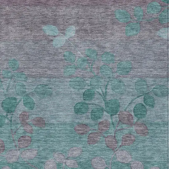 Teal Blue And Gray Floral Washable Indoor Outdoor Area Rug Photo 7