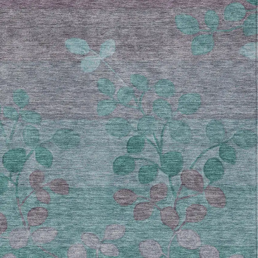Teal Blue And Gray Floral Washable Indoor Outdoor Area Rug Photo 7