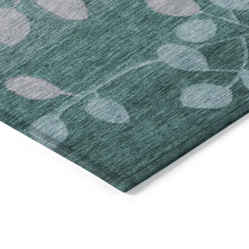 Teal Blue And Gray Floral Washable Indoor Outdoor Area Rug Photo 7