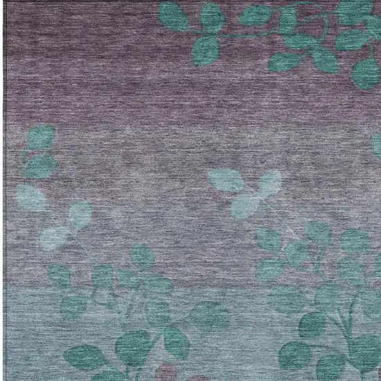 Teal Blue And Gray Floral Washable Indoor Outdoor Area Rug Photo 6