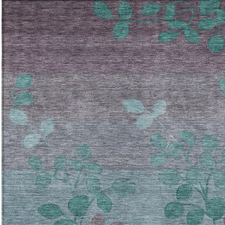 Teal Blue And Gray Floral Washable Indoor Outdoor Area Rug Photo 6