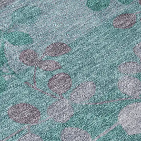 Teal Blue And Gray Floral Washable Indoor Outdoor Area Rug Photo 9