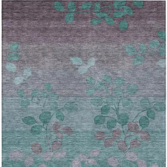 Teal Blue And Gray Floral Washable Indoor Outdoor Area Rug Photo 4