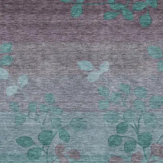 Teal Blue And Gray Floral Washable Indoor Outdoor Area Rug Photo 3