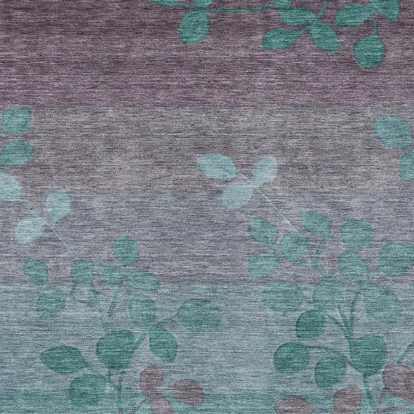 Teal Blue And Gray Floral Washable Indoor Outdoor Area Rug Photo 3