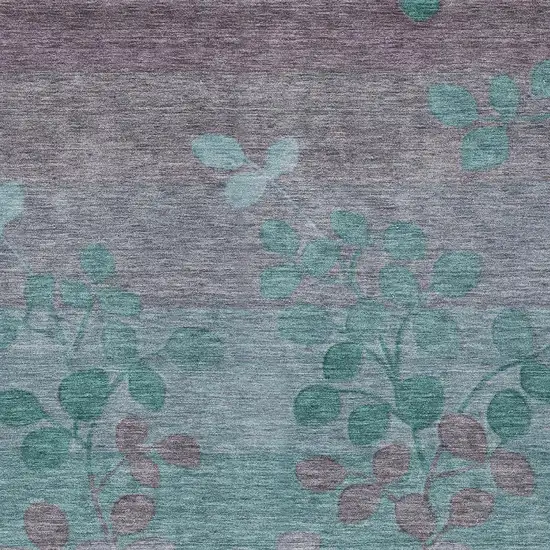 Teal Blue And Gray Floral Washable Indoor Outdoor Area Rug Photo 3