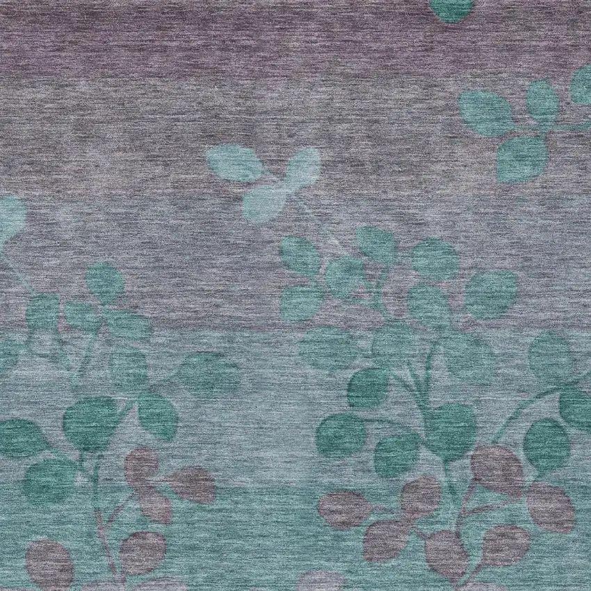 Teal Blue And Gray Floral Washable Indoor Outdoor Area Rug Photo 3