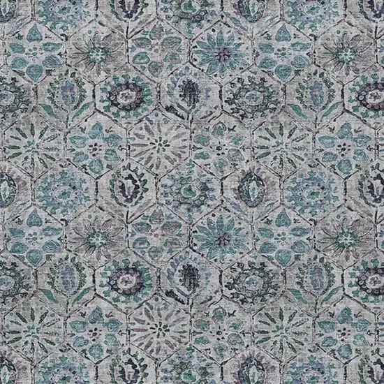 Teal Blue And Gray Floral Washable Indoor Outdoor Area Rug Photo 3