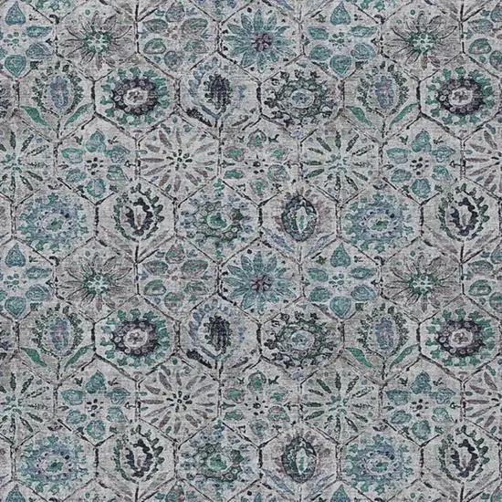 Teal Blue And Gray Floral Washable Indoor Outdoor Area Rug Photo 4