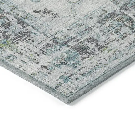 Teal Blue And Gray Floral Washable Indoor Outdoor Area Rug Photo 6
