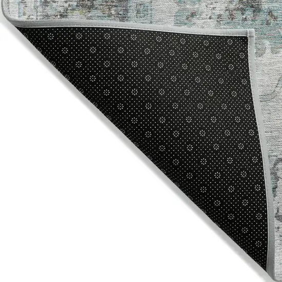 Teal Blue And Gray Floral Washable Indoor Outdoor Area Rug Photo 9