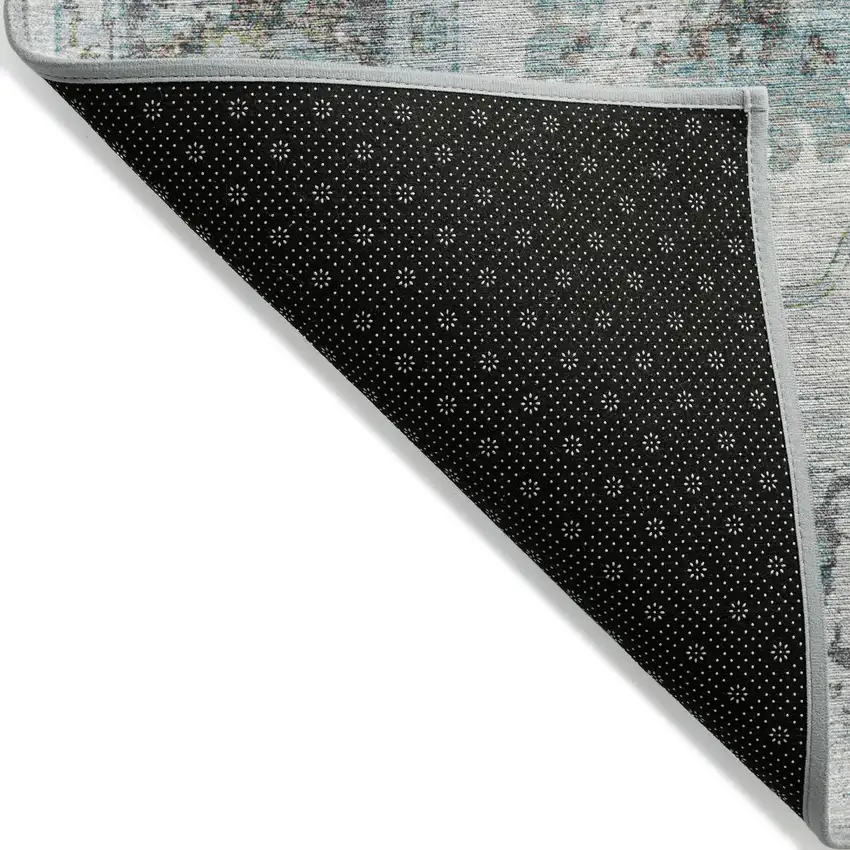 Teal Blue And Gray Floral Washable Indoor Outdoor Area Rug Photo 9